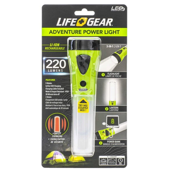 Boating Flashlights LifeGear Adventure Rechargeable Power Light | 220 Lumens - Image 3
